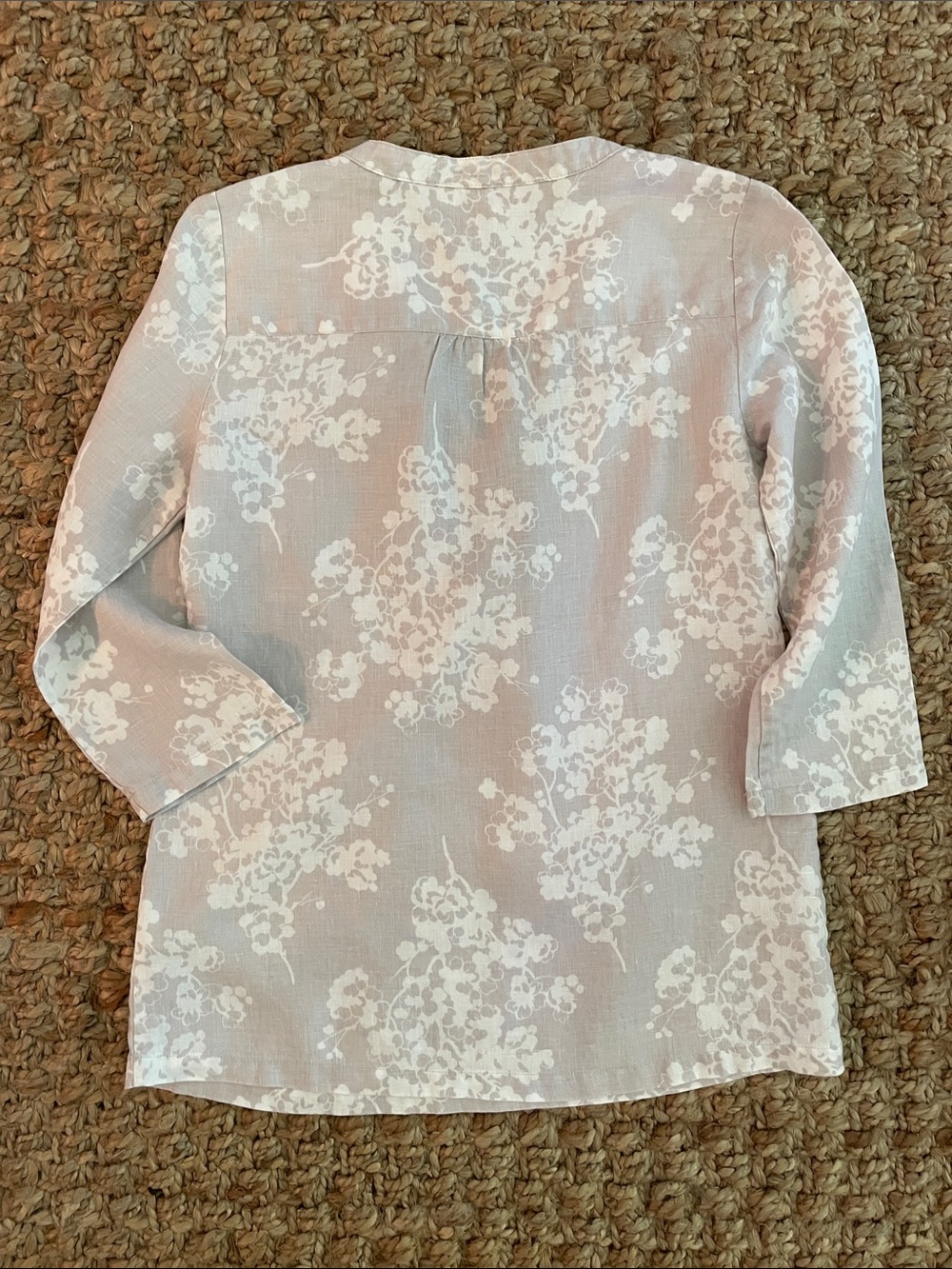 Boden 100% Linen Floral Braided Rope Neckline Tunic Blouse Grey White UK 8 US 4 - Picture 6 of 10